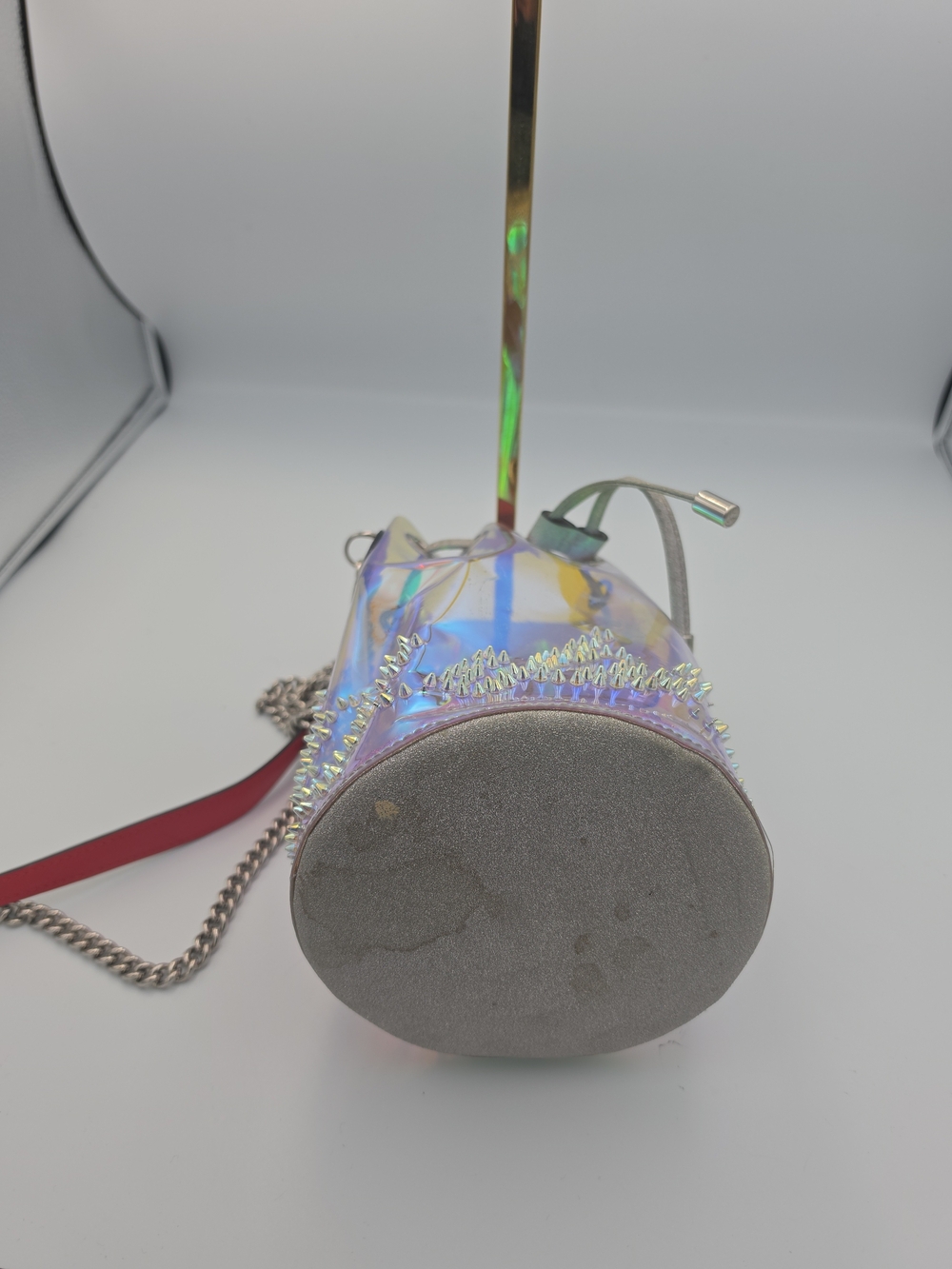 Christian Louboutin Irredesent W Silver Small Chain Bucket Crossbody (FAIR)COA🩶 - Picture 13 of 16